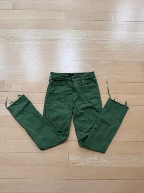 MOTHER Green High-Rise Jeans with Leather Waist Patch